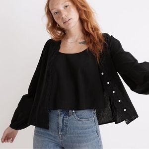 Madewell Eyelet Trim Twin Set Top in Black Size Large NWT